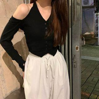 Cold Shoulder Knit Top / Straight Leg Pants