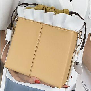 Drawstring Frilled Trim Faux-leather Cross Bag