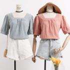 Ribbon-back Square-neck Blouse