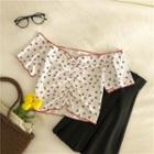 Cherry Print Off-shoulder Short-sleeve T-shirt As Shown In Figure - One Size