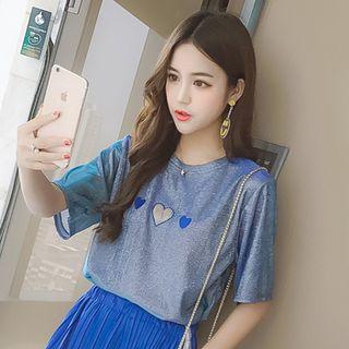 Short-sleeve Embroidered Glitter Top