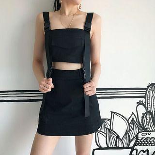 Set: Buckled Sleeveless Crop Top + Mini A-line Skirt