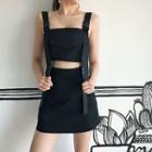 Set: Buckled Sleeveless Crop Top + Mini A-line Skirt