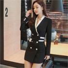 Two-tone Double-breasted Mini Coatdress