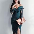 Off Shoulder 3/4-sleeve Sheath Party Dress