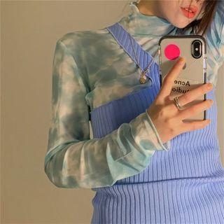 Tie-dye Long-sleeve Mesh Top / Single-shoulder Knit Camisole