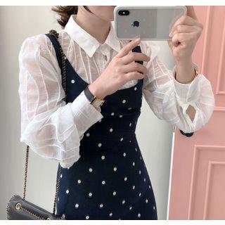 Bishop-sleeve Textured Sheer Blouse