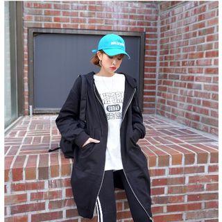 Zip-up Kangaroo-pocket Long Hoodie