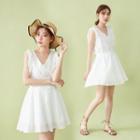 Sleeveless Frill Trim A-line Mini Dress Off-white - One Size