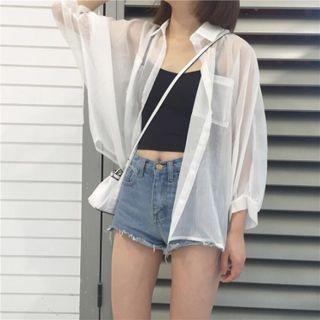 See-through Shirt Jacket White - One Size