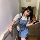 Mock Two-piece Short-sleeve Top / Denim Skirt