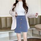 High-waist Irregular Buttoned Mini Skirt