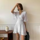 Inset Shorts Wrap-front Bell-sleeve Dress