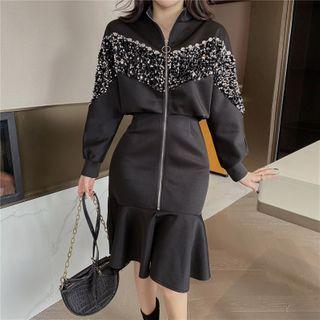 Long-sleeve Sequined Zipped Mermaid Dress