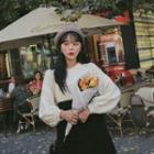 Collared Balloon-sleeve Knit Top