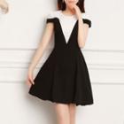 Color Panel Short Sleeve A-line Dress