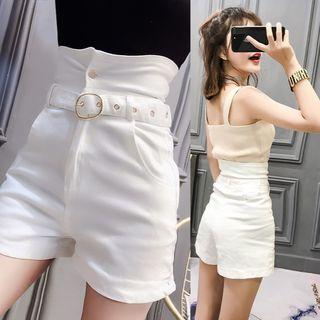 Set: High Waist Denim Shorts + Belt