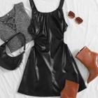 Keyhole Faux-leather Sleeveless Dress