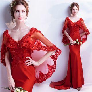 V-neck Open Back Sheath Evening Gown