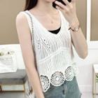 Perforated Knit Tank Top White - One Size
