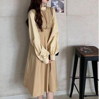 Lantern-sleeve Mock Two-piece Dress