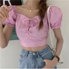 Puff-sleeve Bow Cropped Blouse