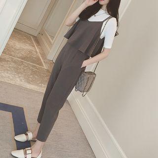 Set : Short-sleeve T-shirt + Spaghetti Strap Jumpsuit