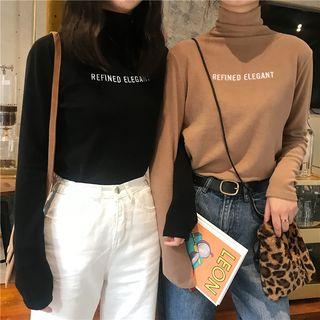 Letter Embroidered High Neck Top