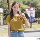 Lace Trim Square Collar Short-sleeve Top