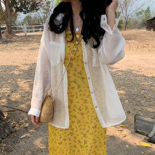 Light Shirt / Spaghetti Strap Midi Dress