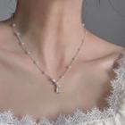 Faux Pearl Bow Pendant Alloy Necklace Silver - One Size