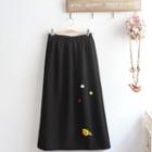 Flower Accent Midi A-line Skirt