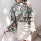 Floral Off-shoulder Bell-sleeve Chiffon Top