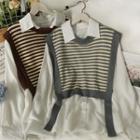 Set: Striped Knit Vest + Loose Shirt