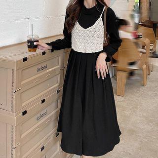 Set: Pleated Dress + Sleeveless Lace Top