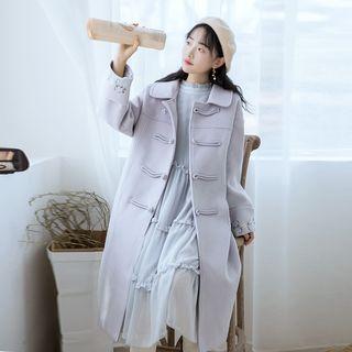 Embroidered Frog-button Long Coat