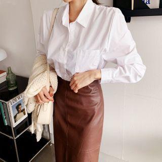 Pocket-front Cropped Shirt