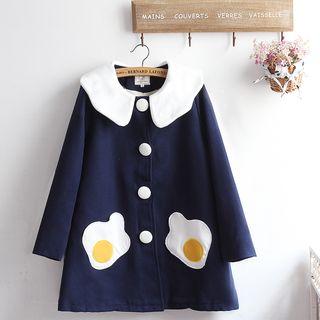 Egg Applique Collared Woolen Coat