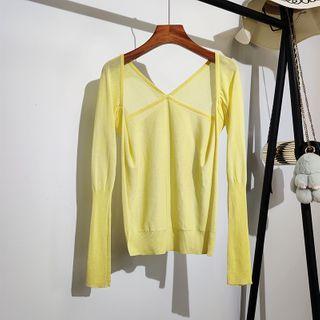 Long-sleeve Plain Knit Cover-up