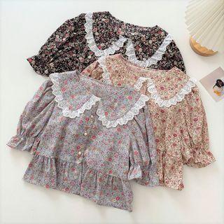 Puff-sleeve Peter-pan Collar Floral Blouse