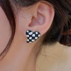 Checkerboard Heart Sterling Silver Ear Stud