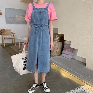 Sleeveless Tie-waist Split Denim Dress