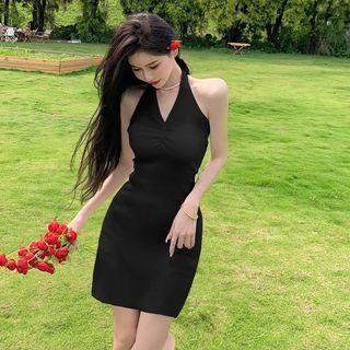 Halter-neck Shirred Knit Dress