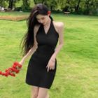 Halter-neck Shirred Knit Dress