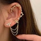 Branches Rhinestone Chained Cuff Earring 1 Pair - Gold - One Size