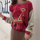Set: Embroidered Long-sleeve Sweatshirt + Pleated Midi Skirt