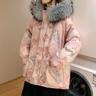 Couple Matching Astronaut Print Zip-up Parka
