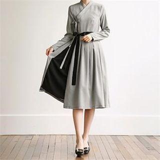 Pleated Plaid Wrap Dress
