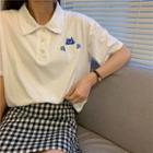 Short-sleeve Pocket Cat Printed Polo Shirt