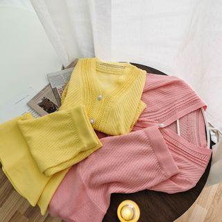 Set: Elbow-sleeve Cardigan + A-line Knit Skirt
